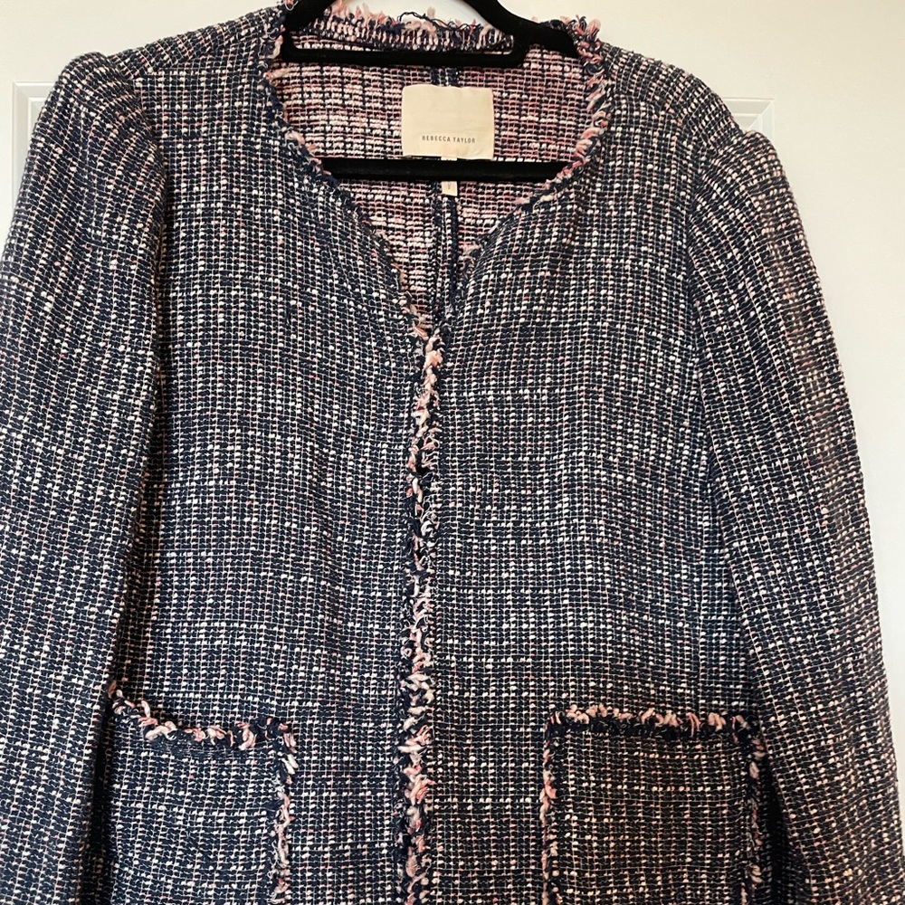 Rebecca Taylor blue and pink frayed edge blazer.  Size 14